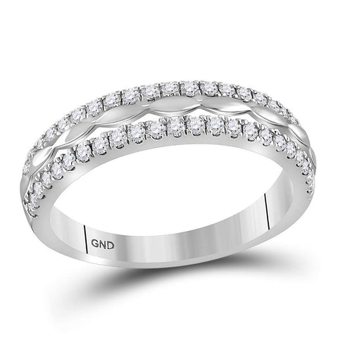 14kt White Gold Womens Round Diamond Double Row Band Ring 3/8 Cttw