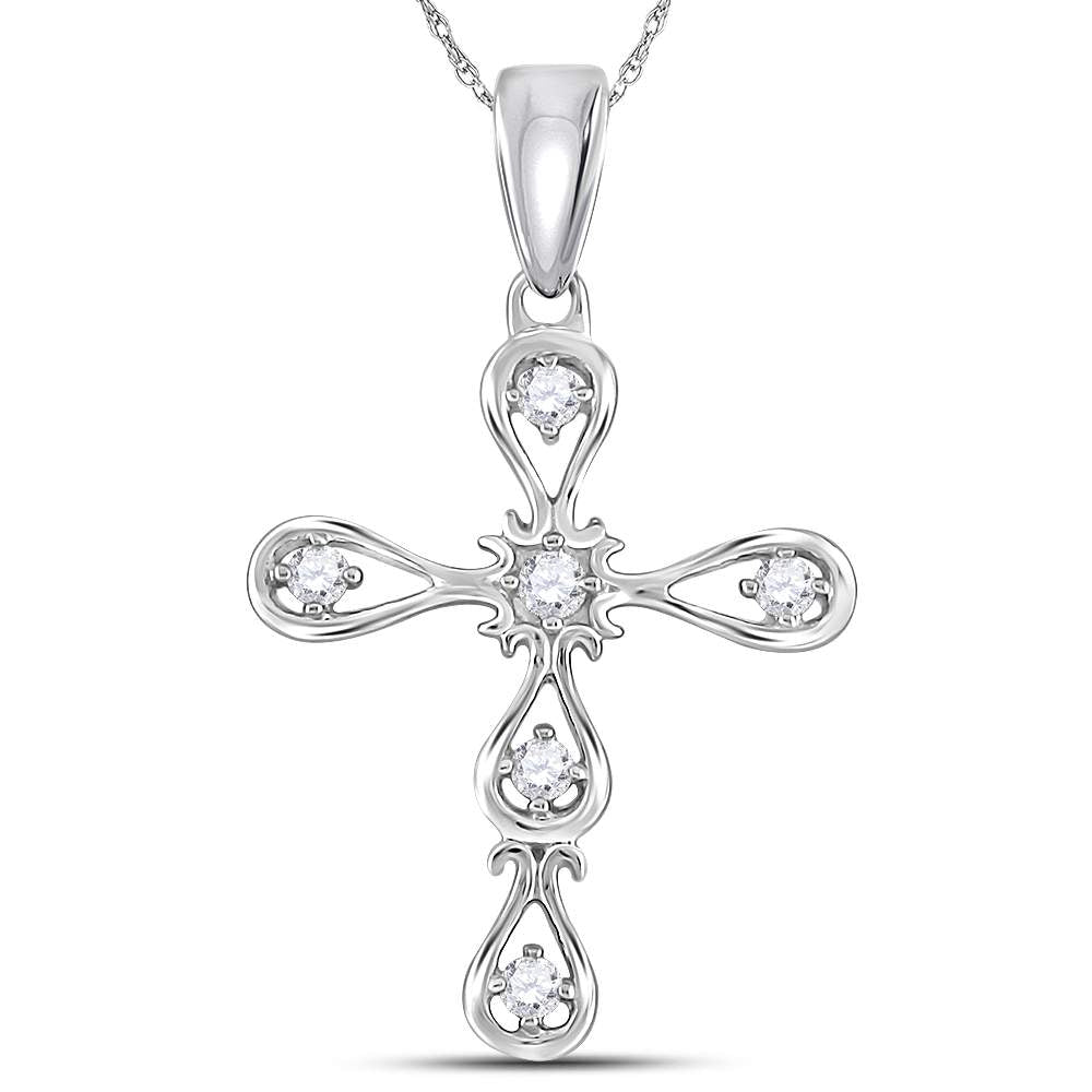 Teardrop 14K White Diamond Cross Necklace, Christian Theme 1/12 Cttw