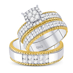 14kt two tone gold his & hers round diamond cluster matching bridal wedding ring band set 1 1/20 cttw119665
