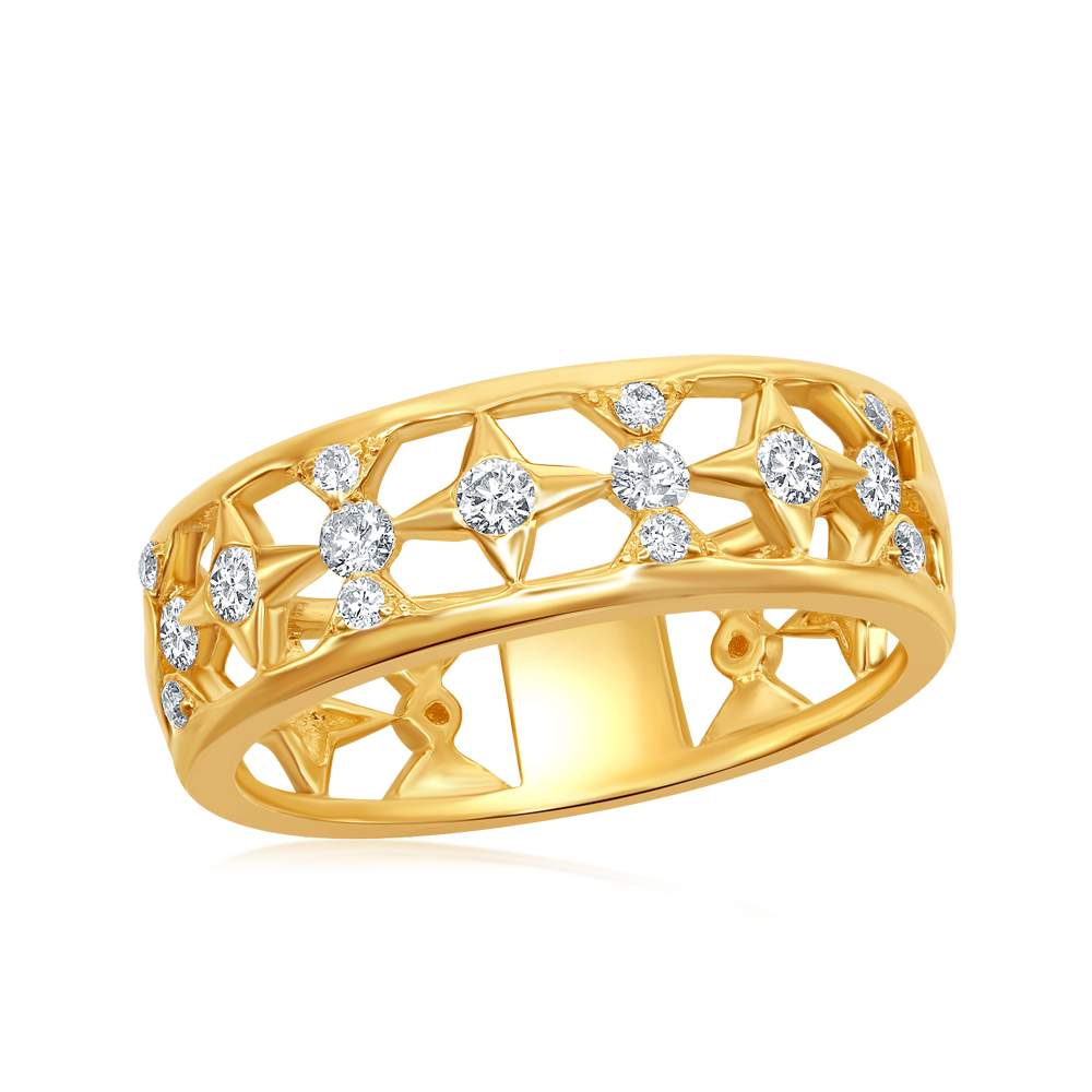 14kt Yellow Gold Womens Round Diamond Studded Star Band Ring 1/3 Cttw