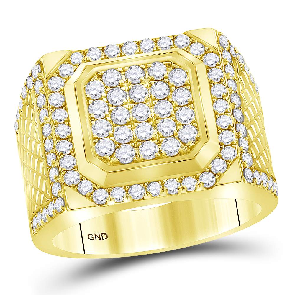 14kt Yellow Gold Mens Round Diamond Square Cluster Ring 2.00 Cttw