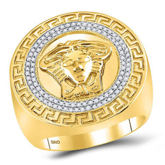 10kt yellow gold mens round diamond medusa face greek key fashion ring 1/3 cttw119709