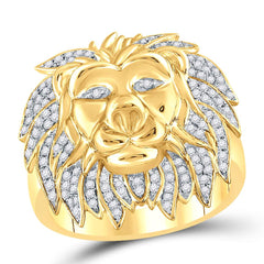 10kt yellow gold mens round diamond lion mane cluster ring 5/8 cttw119711