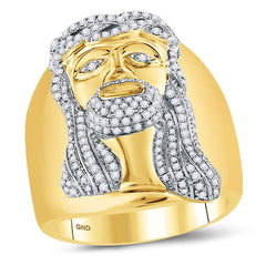 10kt yellow gold mens round diamond jesus christ face cluster ring 1.00 cttw119713