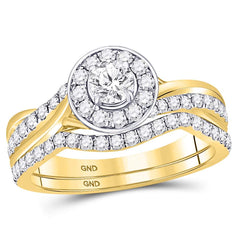 14kt yellow gold womens round diamond halo bridal wedding engagement ring band set 1.00 cttw119932