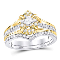 14kt two tone gold womens round diamond bridal wedding engagement ring band set 7/8 cttw120093