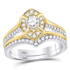 14kt two tone gold womens round diamond bridal wedding engagement ring band set 1.00 cttw120094