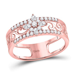 14kt rose gold womens marquise diamond cluster curl scroll band ring 3/8 cttw120112