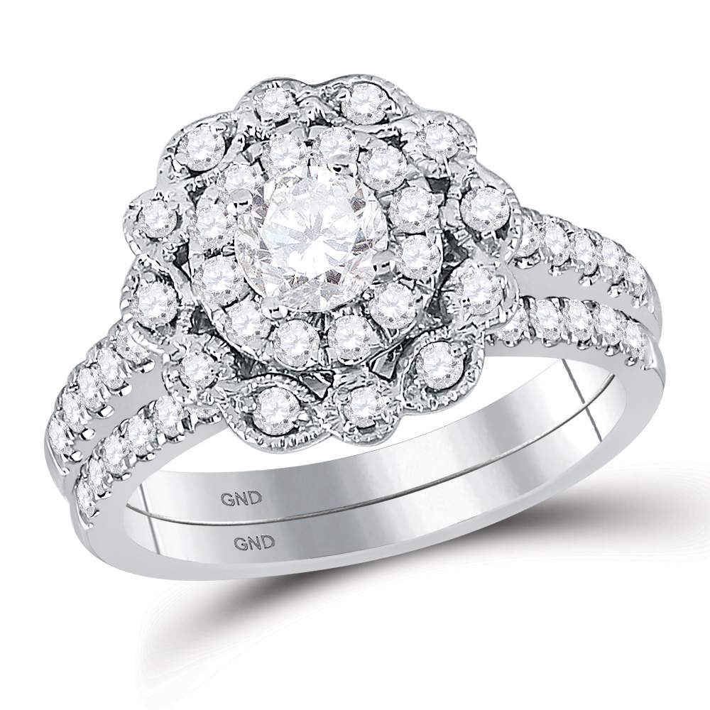14kt White Gold Womens Round Diamond Bridal Wedding Engagement Ring Band Set 1-1/4 Cttw