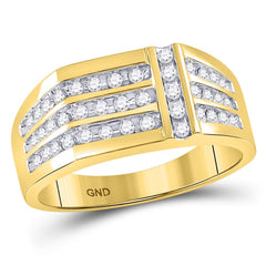 14kt yellow gold mens round diamond triple row intersecting fashion ring 1/2 cttw125233