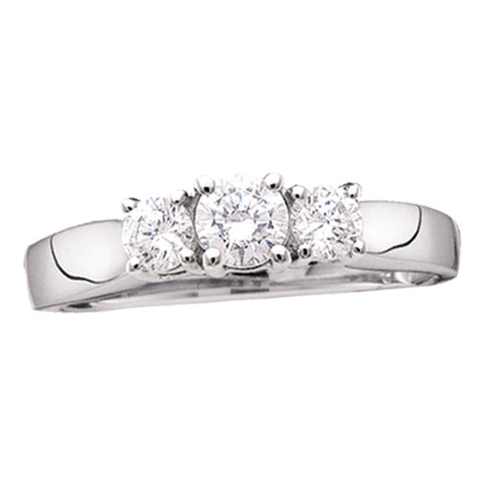 14kt White Gold Womens Round Diamond 3-stone Bridal Wedding Engagement Ring 1-1/2 Cttw