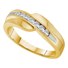 14kt yellow gold mens round diamond curved wedding anniversary band 1/4 cttw14872