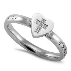 TRUE LOVE WAITS Ring with Bible Verse, Heart Jewelry in Stainless Steel
