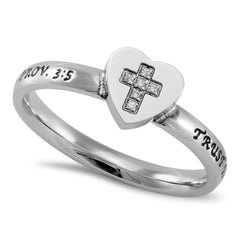 TRUST IN THE LORD Ring with Bible Verse, Heart Jewelry in Stainless Steel