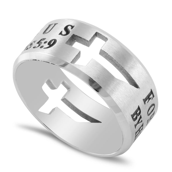 Romans 5:9 Ring Cut Out Cross Silver