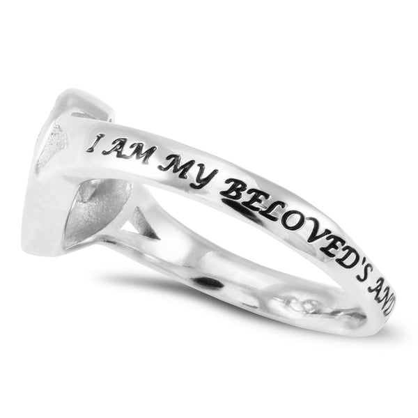 BELOVED Heart Ring for Women with CZ Crosses, Stainless Steel