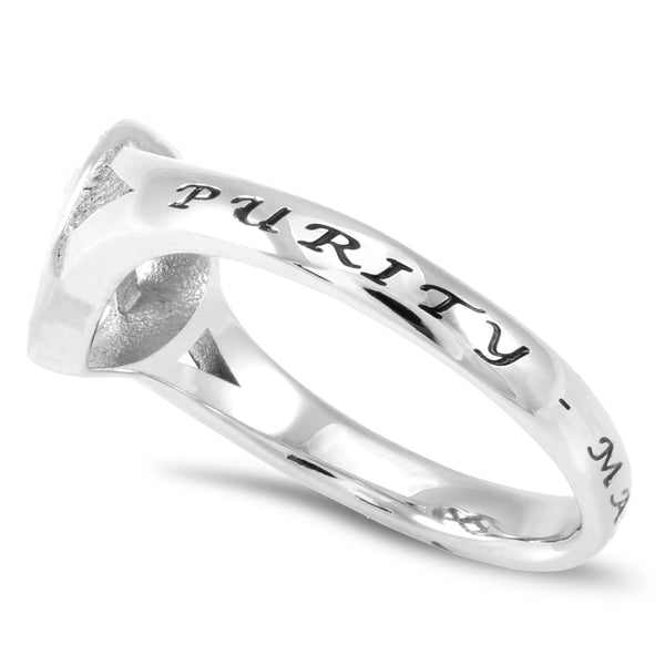 PURITY Heart Ring for Women with CZ Crosses, Stainless Steel