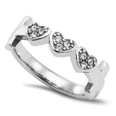 FAITH HOPE LOVE Cross and Heart Ring with Stones, Stainless Steel