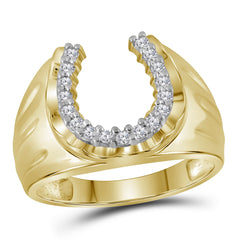 10kt yellow gold mens round diamond horseshoe ring 1/4 cttw15428
