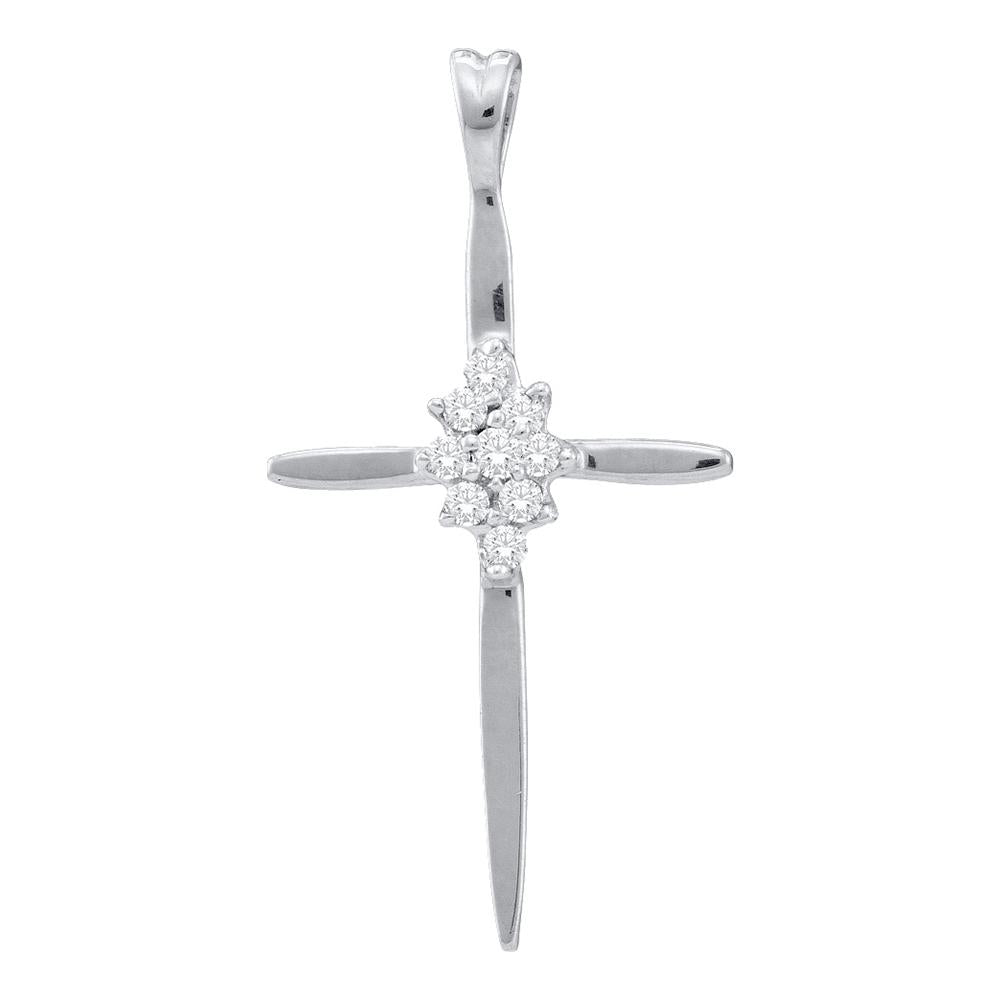 Simple 10K White Gold Cross Pendant with Diamonds, 1/20 Cttw