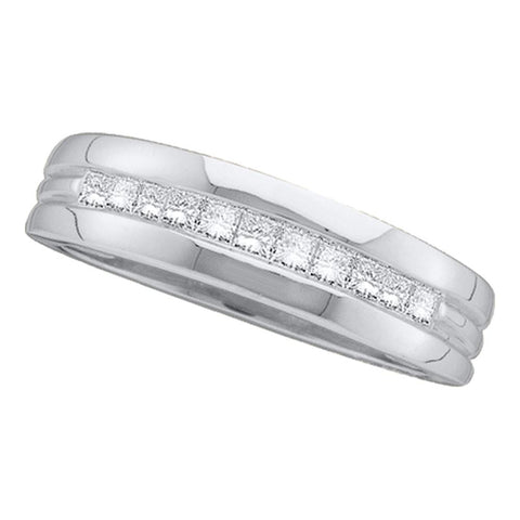 14kt White Gold Mens Princess Diamond Wedding Band Ring 1.00 Cttw
