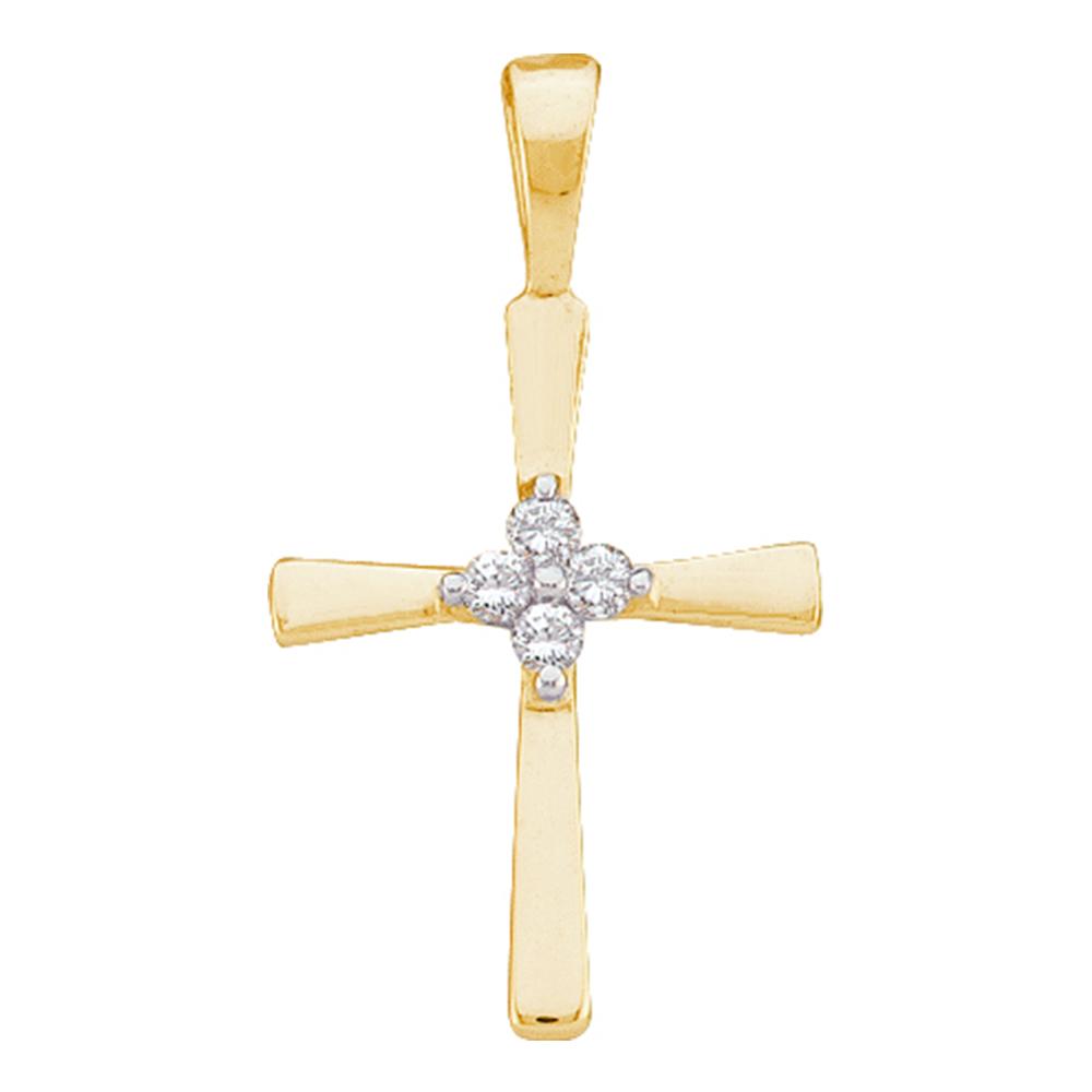 10kt Yellow Gold Cross Pendant for Women with Diamonds 1/20 Cttw