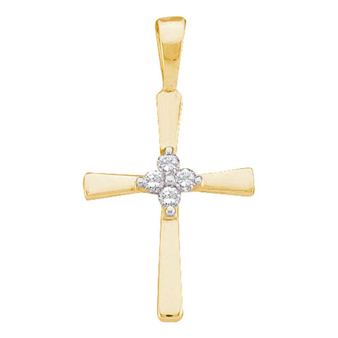 10kt Yellow Gold Cross Pendant for Women with Diamonds 1/20 Cttw