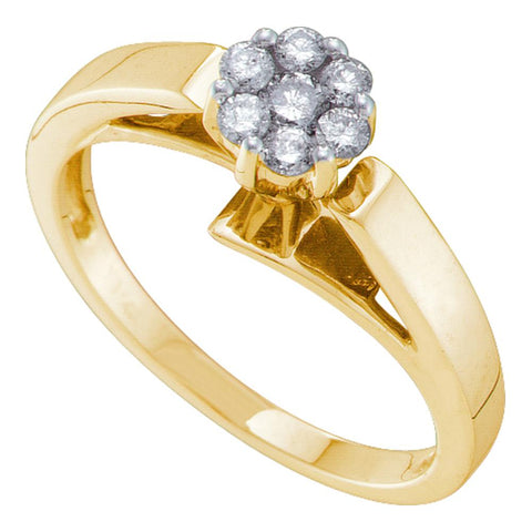 14kt Yellow Gold Womens Round Diamond Flower Cluster Ring 1/4 Cttw