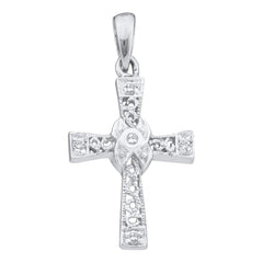 Small White Gold Cross Pendant for  Women 10K, 1/20 Cttw