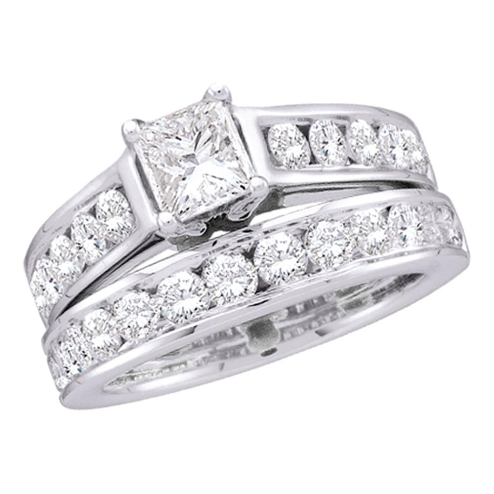 14kt White Gold Womens Princess Diamond Solitaire Bridal Wedding Engagement Ring Band Set 1.00 Cttw