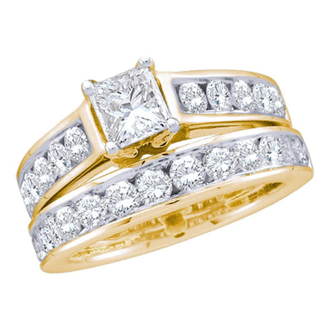 14k Yellow Gold Womens Princess Diamond Solitaire Wedding Bridal Engagement Ring Set 1.00 Cttw