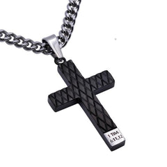 1 Timothy 6:11,12 MAN OF GOD Stainless Steel Engraved Black Cross Necklace
