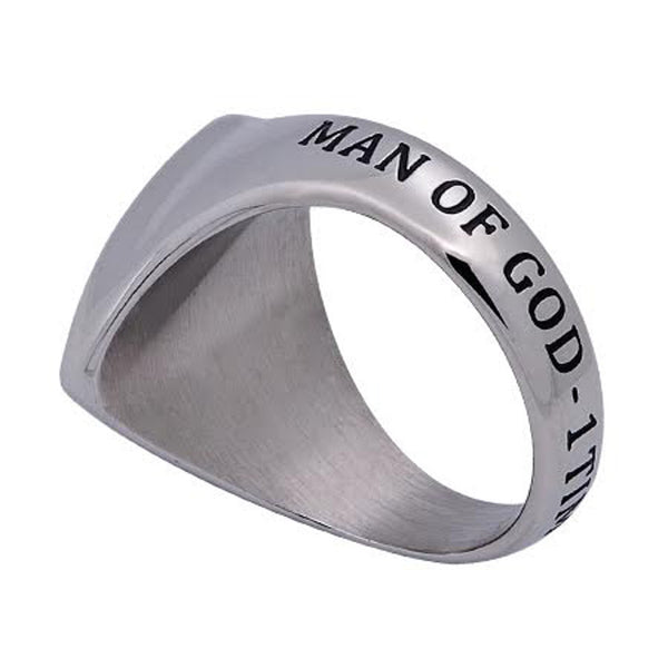 MAN OF GOD Black Signet Shield Cross Ring