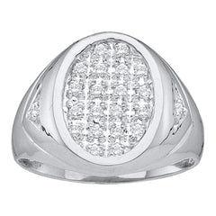 14kt white gold mens round diamond oval cluster ring 1/4 cttw20857