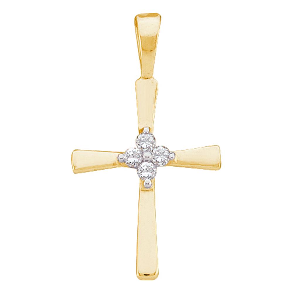 14kt Gold Cross Pendant for Women, with Diamonds 1/20 Cttw