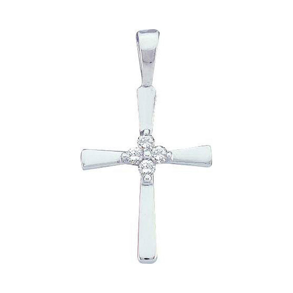 14kt White Gold Cross Pendant for Women, with Diamonds 1/20 Cttw