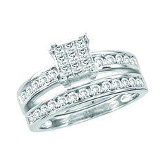 14kt white gold womens princess diamond cluster bridal wedding engagement ring band set 1.00 cttw21825