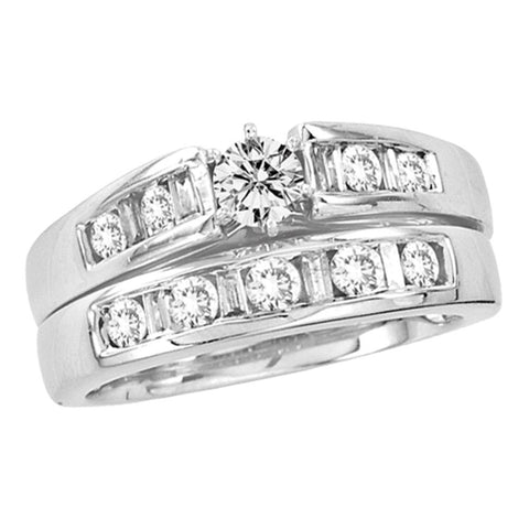 14kt White Gold Womens Round Diamond Bridal Wedding Engagement Ring Band Set 1.00 Cttw