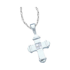 Tiny 14K White Gold Cross Necklace For Women with Diamonds 1/20 Cttw