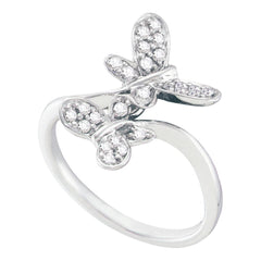 14kt white gold womens round diamond butterfly bug bypass ring 1/4 cttw26146