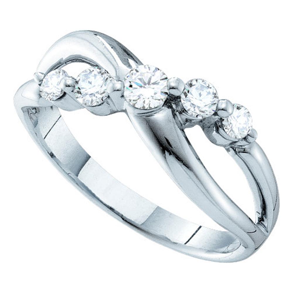 14kt White Gold Womens Round Diamond 5-stone Crossover Ring 1/2 Cttw