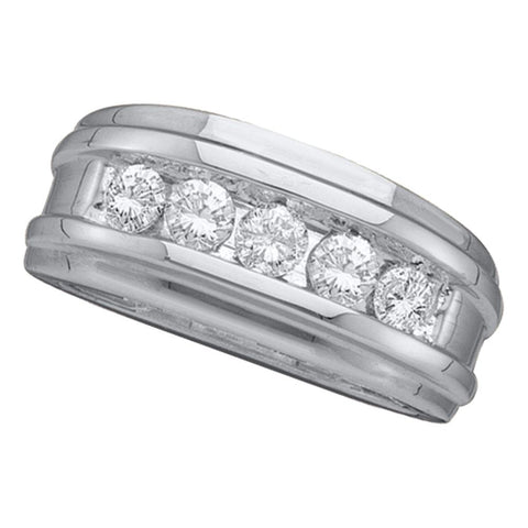 14kt White Gold Mens Round Diamond Wedding Band Ring 1.00 Cttw