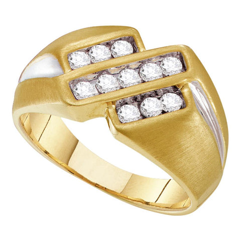 10kt Yellow Two-tone Gold Mens Round Channel-set Diamond Triple Row Band Ring 1/2 Cttw