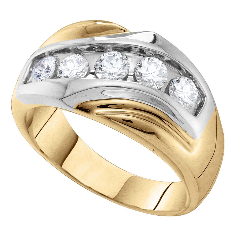 14kt Yellow Gold Mens Round Diamond Single Row Two-tone Large Band Ring 1.00 Cttw