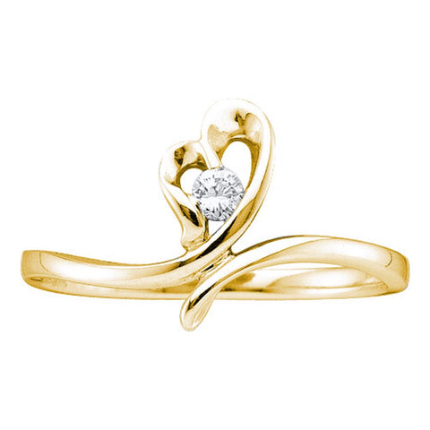 14kt Yellow Gold Womens Round Diamond Heart Love Promise Bridal Ring 1/12 Cttw