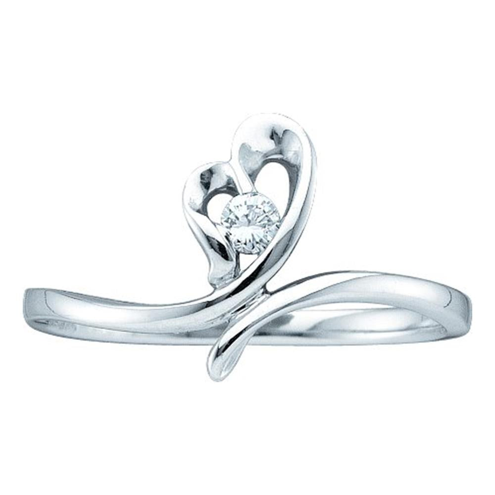 14kt White Gold Womens Round Diamond Heart Love Promise Bridal Ring 1/12 Cttw
