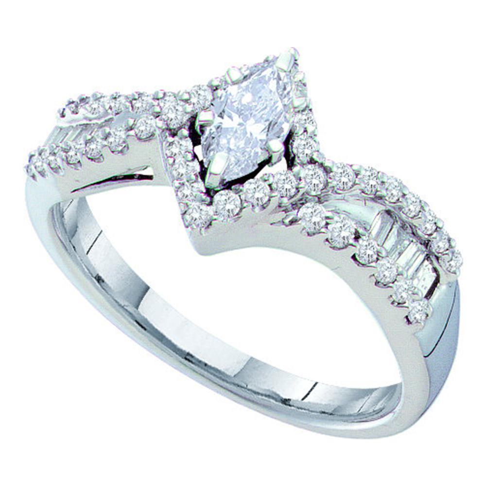 14kt White Gold Womens Marquise Diamond Solitaire Bridal Wedding Engagement Ring 3/4 Cttw