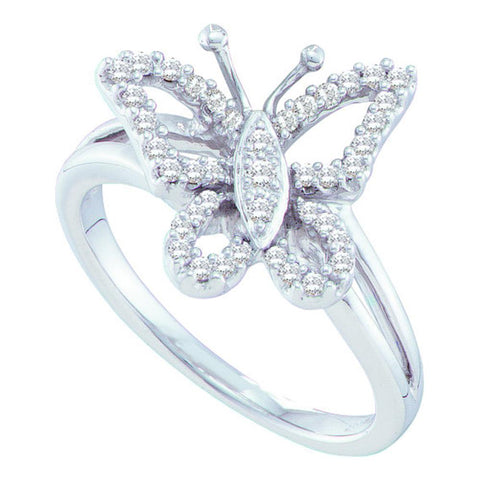 14kt White Gold Womens Round Diamond Butterfly Bug Cluster Ring 1/4 Cttw