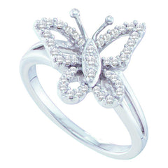 14kt white gold womens round diamond butterfly bug cluster ring 1/4 cttw29662