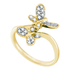 14kt yellow gold womens round diamond double butterfly bug bypass ring 1/4 cttw30167